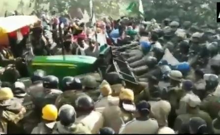 Shocking case of tractor being driven by angry farmers protesting against agriculture bill