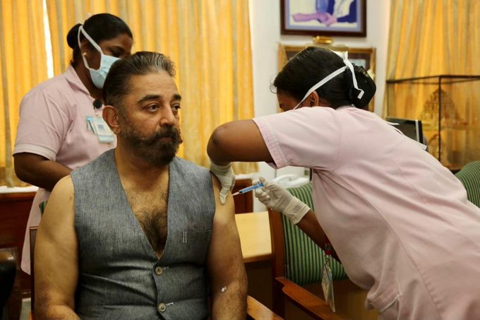 Actor Kamal Hassan took the first dose of Corona vaccine in Chennai