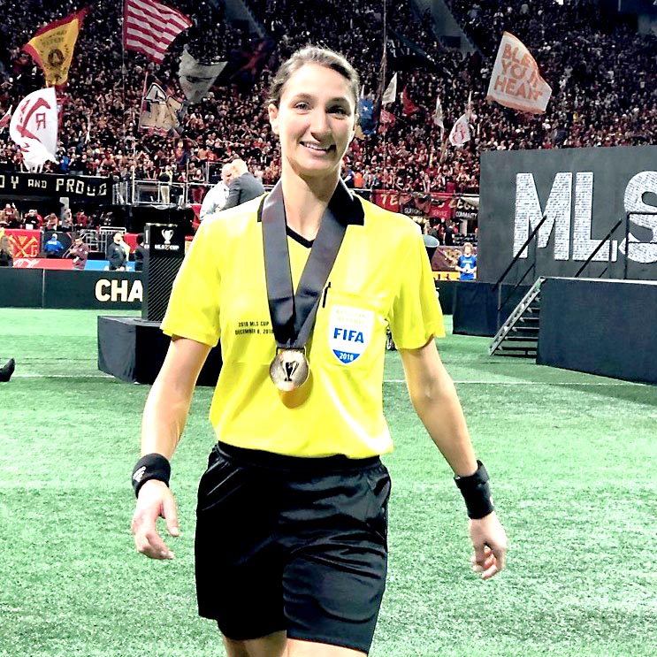 Football referee Katherine makes new history
