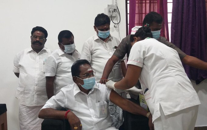 Covid-19 vaccine administered by Tamil Nadu Minister Sellur K Raju