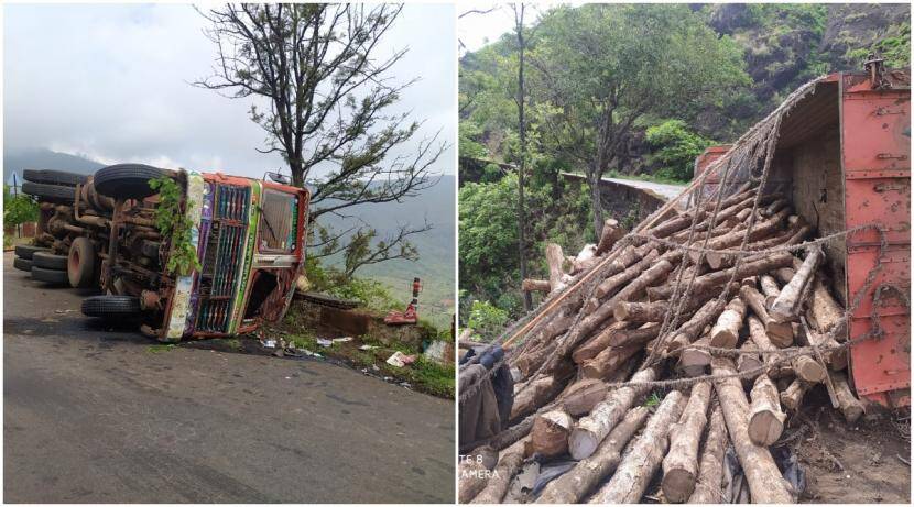 Two injured as truck overturns in Pasrani Ghat on Wai-Mahabaleshwar road