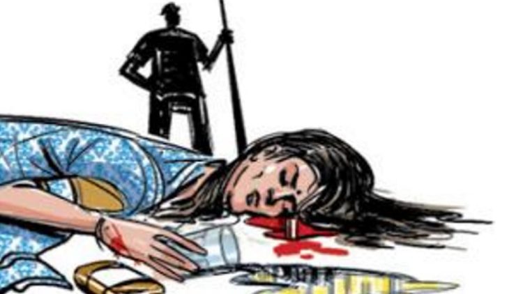 Murder of a laboring woman by stabbing her in the head