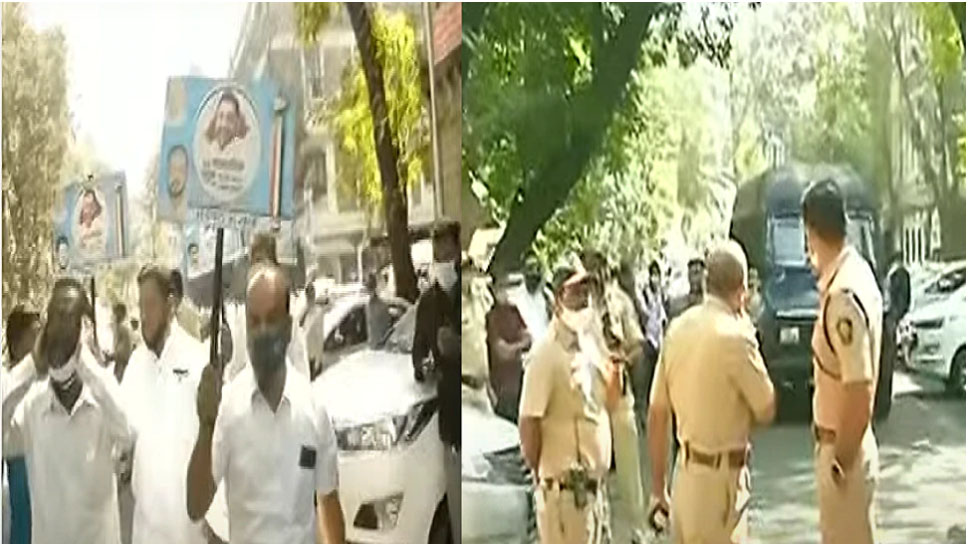 NCP activists aggressive, shouting slogans outside the ED office