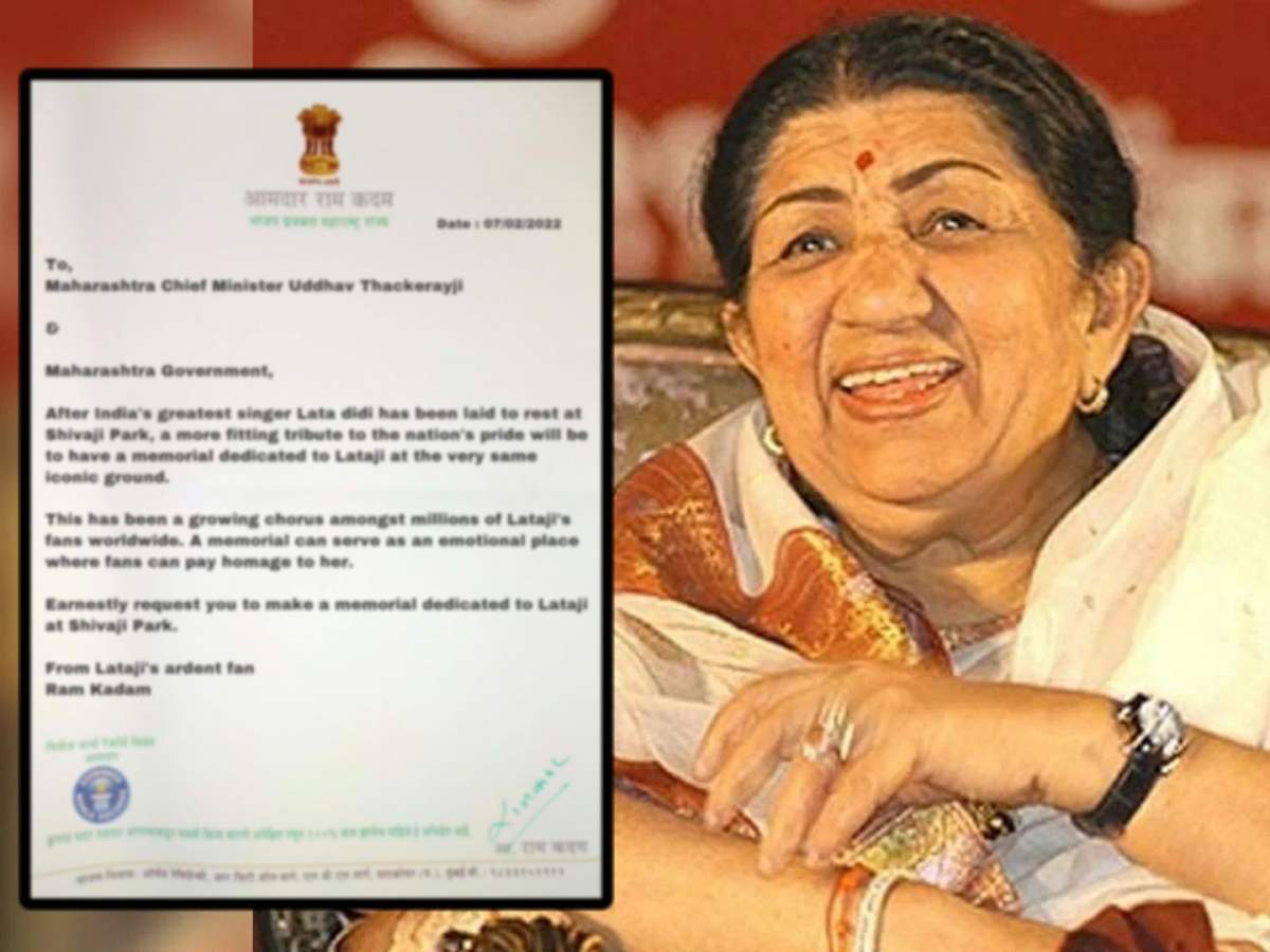 'Latadidi's memorial should be erected in Shivaji Park'; BJP MLA Ram Kadam's letter to the Chief Minister