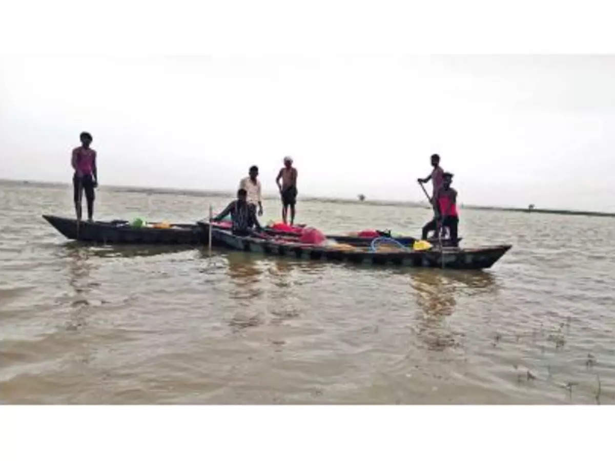 Six fishermen who had gone to the Wainganga river for fishing got stuck in the middle of the river on Monday due to the rising water level