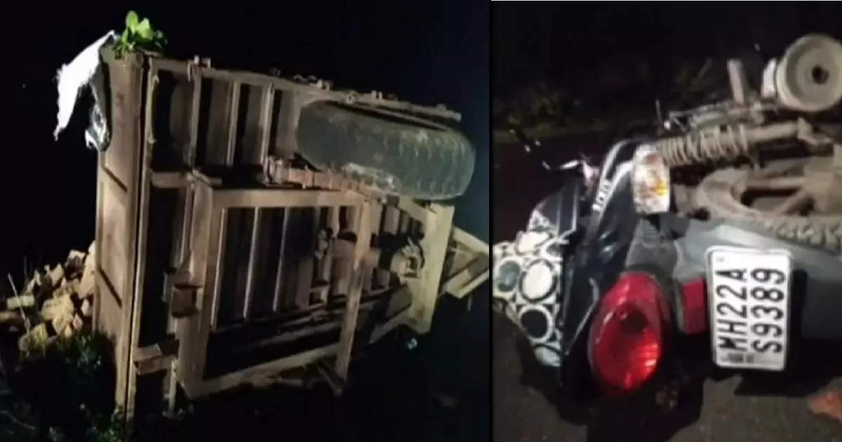 Two-wheeler collided with an abandoned tractor trolley on Nanded-Pune highway, two-wheeler rider seriously injured, the injured were sent back in an ambulance, another accident