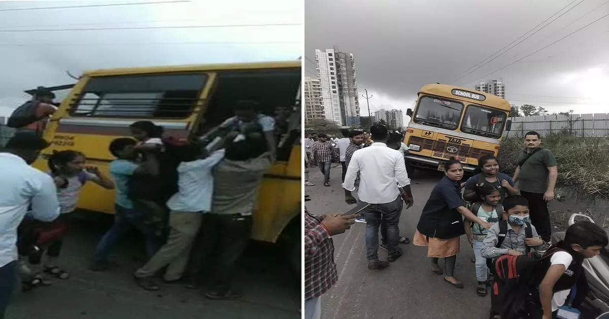 A bus carrying school students home falls into a ditch