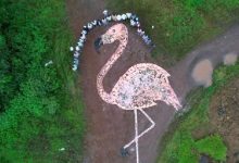 A replica of a flamingo made from garbage in Mumbai