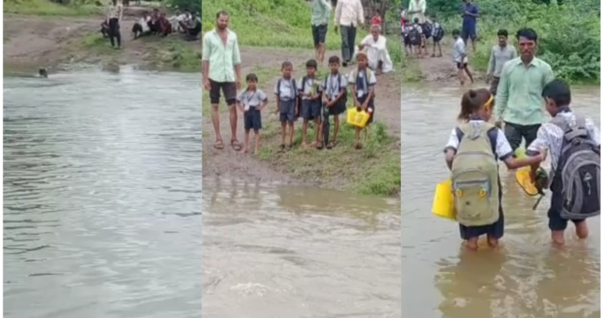Want to go to school but there is no bridge over the river, students ride on their parents' shoulders, a life-threatening journey
