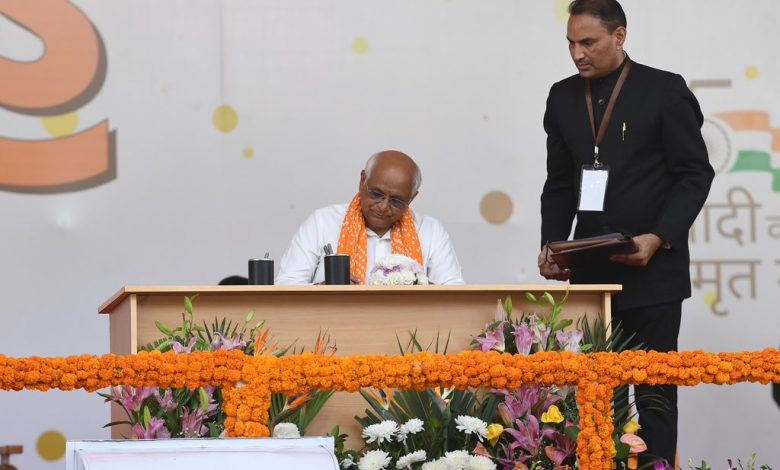 Bhupendra Patel sitting as Chief Minister of Gujarat; He took the oath for the second time in a row