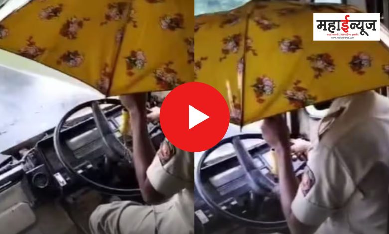 Umbrella in one hand, steering ST bus in one hand viral video