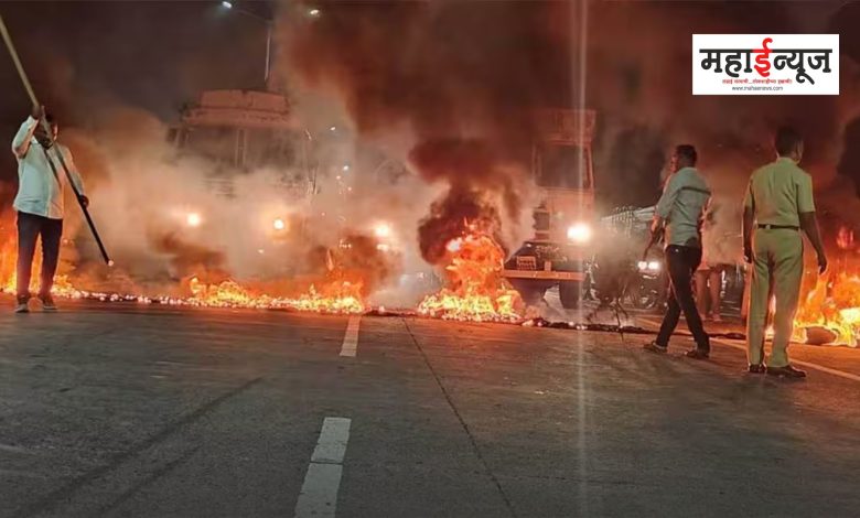 Pimpri-Chinchwad Maratha protesters aggressive, burnt tires on road