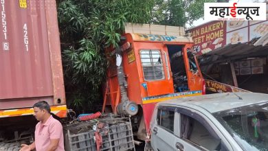 Speeding, container, bus, stop, terrible accident, wadgaon, incident, woman, death, three, students, injured,