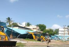 Demolition drive carried out against unauthorized constructions spanning an area of ​​12,000 square feet in the vicinity of Hotel Majestic in Akurdi.