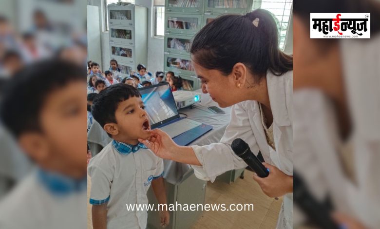 Dental health awareness session held at Priyadarshini School, Moshi, on the occasion of Doctor's Day.